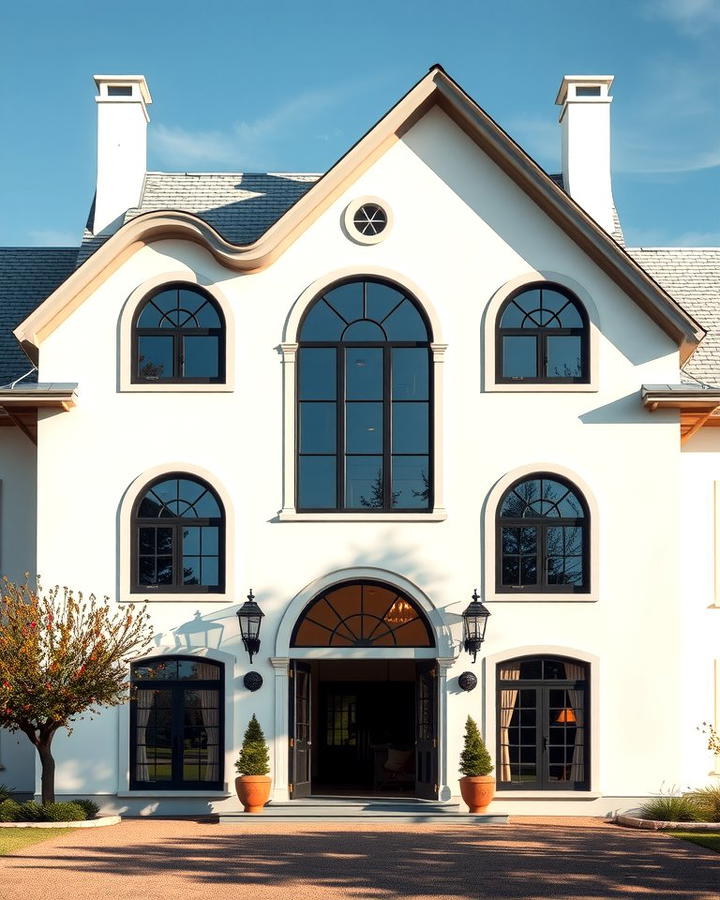 Farmhouse with Arched Black Windows - 25 White Farmhouse With Black Windows Ideas