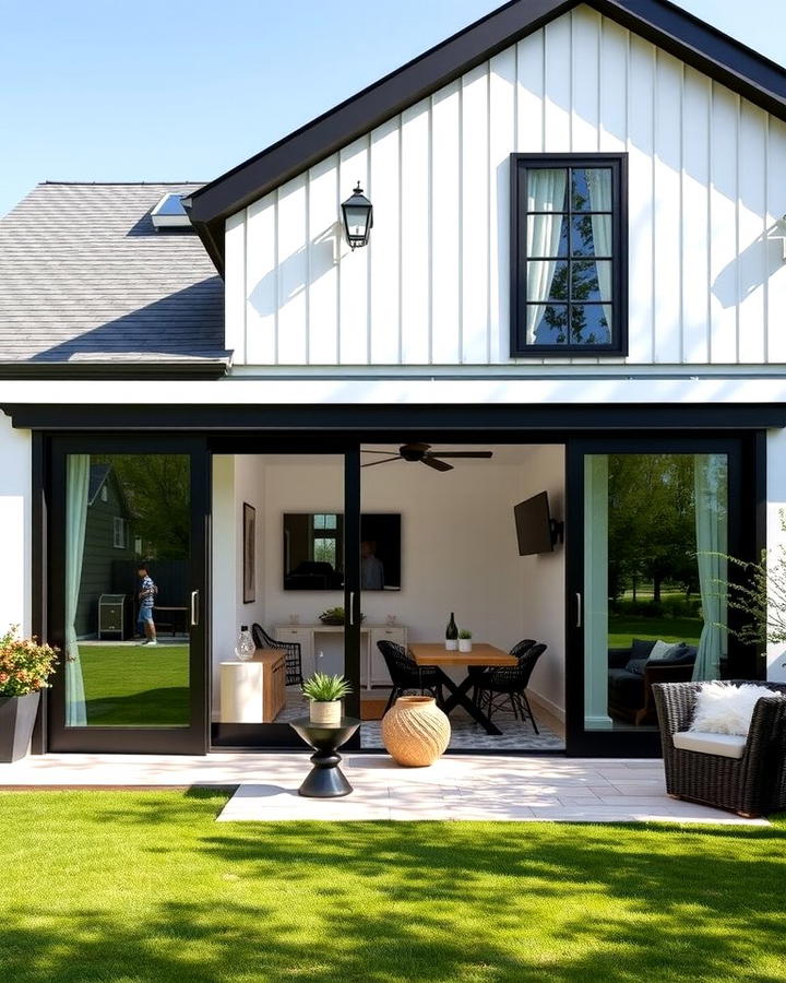 Farmhouse with Black Sliding Glass Windows - 25 White Farmhouse With Black Windows Ideas