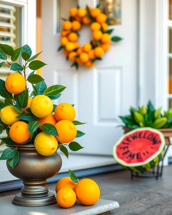 Faux Fruit Arrangements - 25 Summer Front Door Decor Ideas