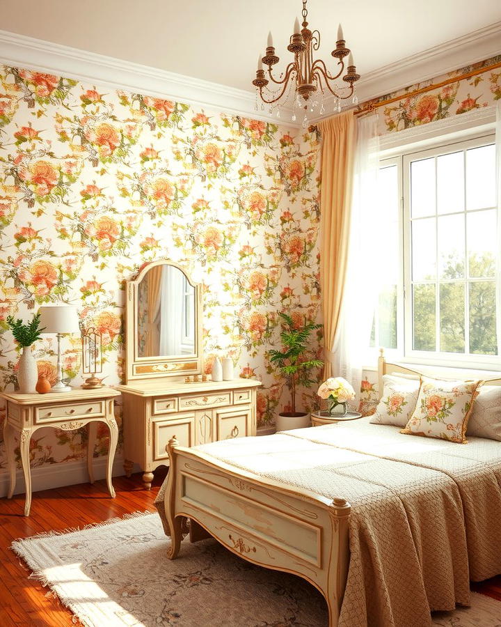 Feminine Floral Wallpaper - 25 Vintage Bedroom Ideas