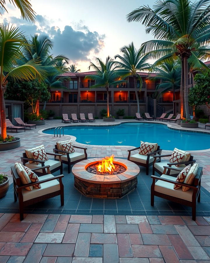 Fire Pit Lounge Area - 25 Tropical Pool Landscaping Ideas