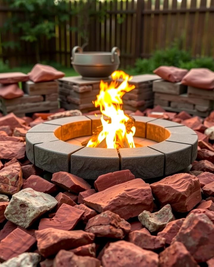 Fire Pit Surrounds - 25 Red Lava Rock Landscaping Ideas