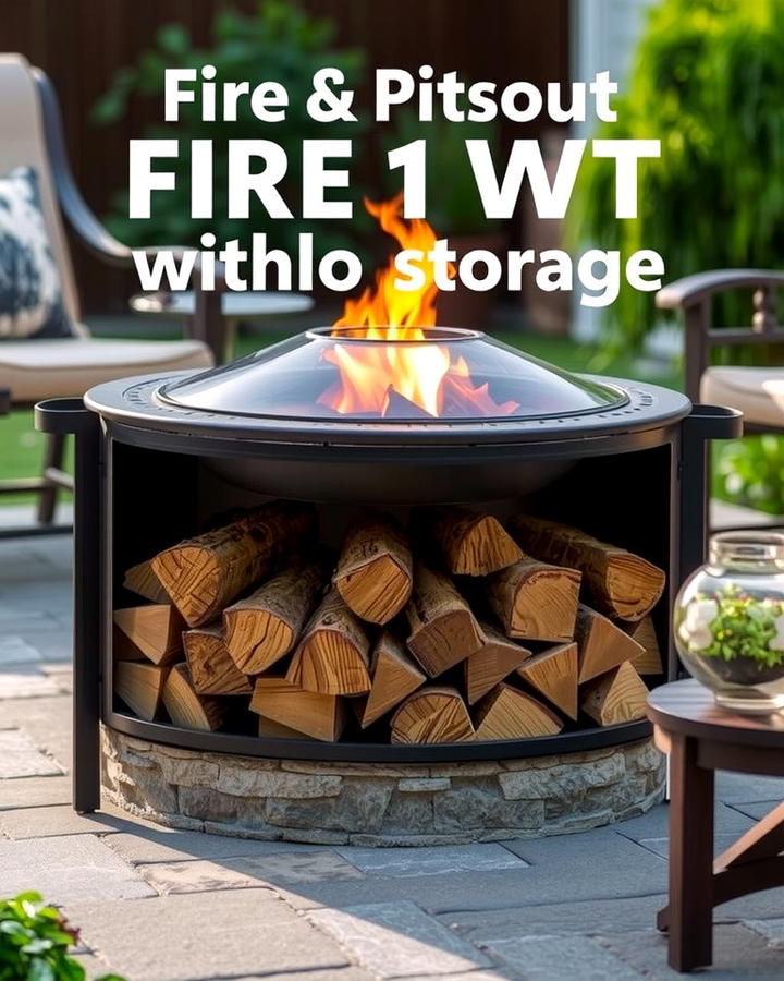 Fire Pit with Built In Log Storage - 25 Wood Burning Fire Pit Ideas