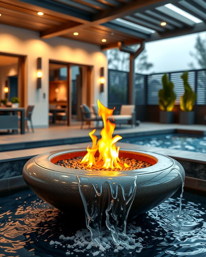 Fire and Water Feature Combination - 25 Outdoor Fireplace Ideas