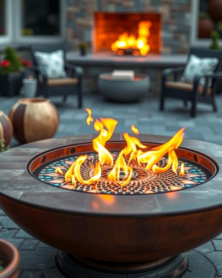 Firepit with Custom Mosaic Design - 25 Patio Ideas With Firepit