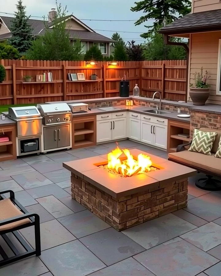 Firepit with Outdoor Kitchen Integration - 25 Patio Ideas With Firepit