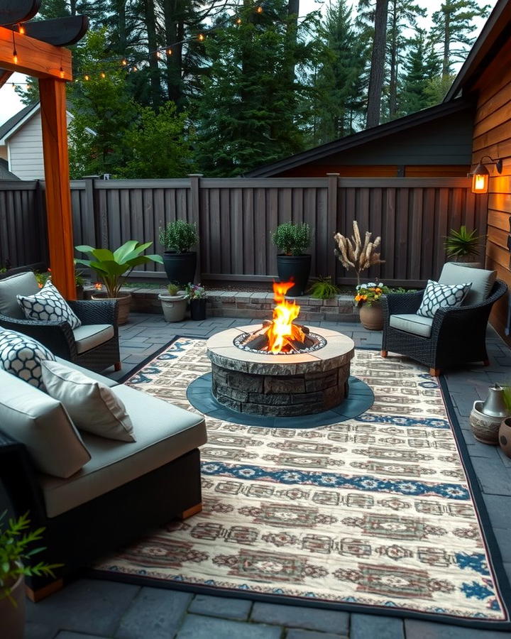 Firepit with Outdoor Rug Accents - 25 Patio Ideas With Firepit