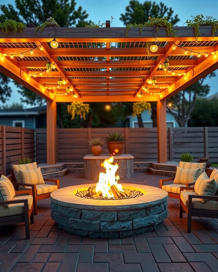 Firepit with Overhead Pergola - 25 Patio Ideas With Firepit