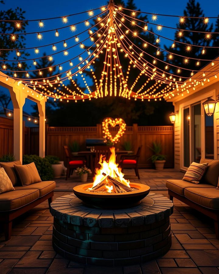 Firepit with String Light Canopy - 25 Patio Ideas With Firepit