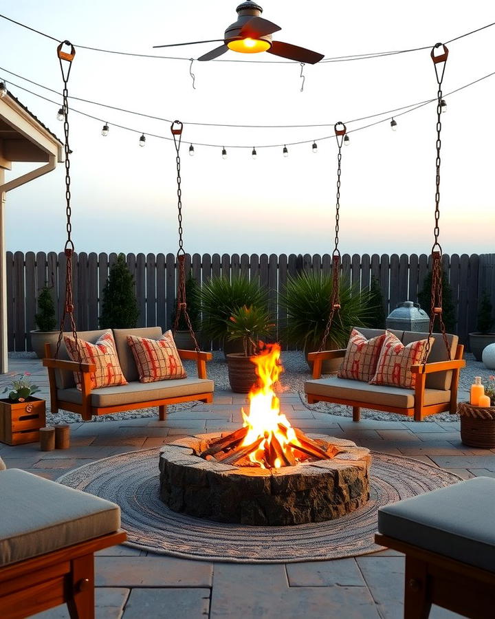 Firepit with Swing Seating - 25 Patio Ideas With Firepit