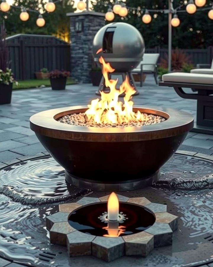 Firepit with Water Feature Integration - 25 Patio Ideas With Firepit