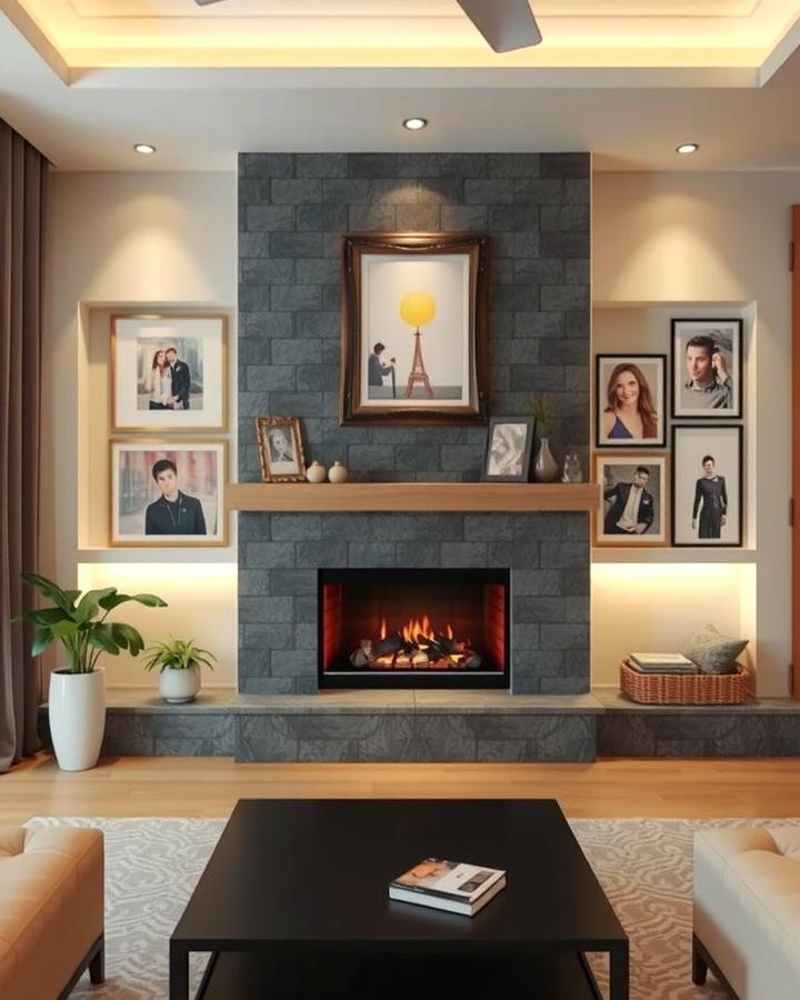 Fireplace Wall with Artwork Integration - 30 Fireplace Wall Ideas