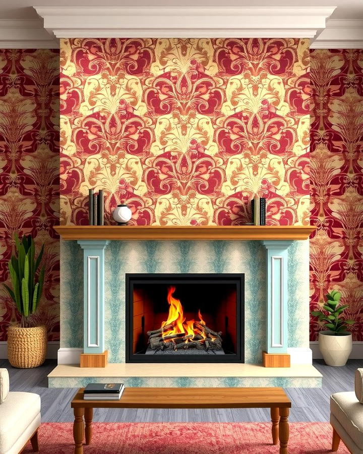 Fireplace Wall with Wallpaper - 30 Fireplace Wall Ideas