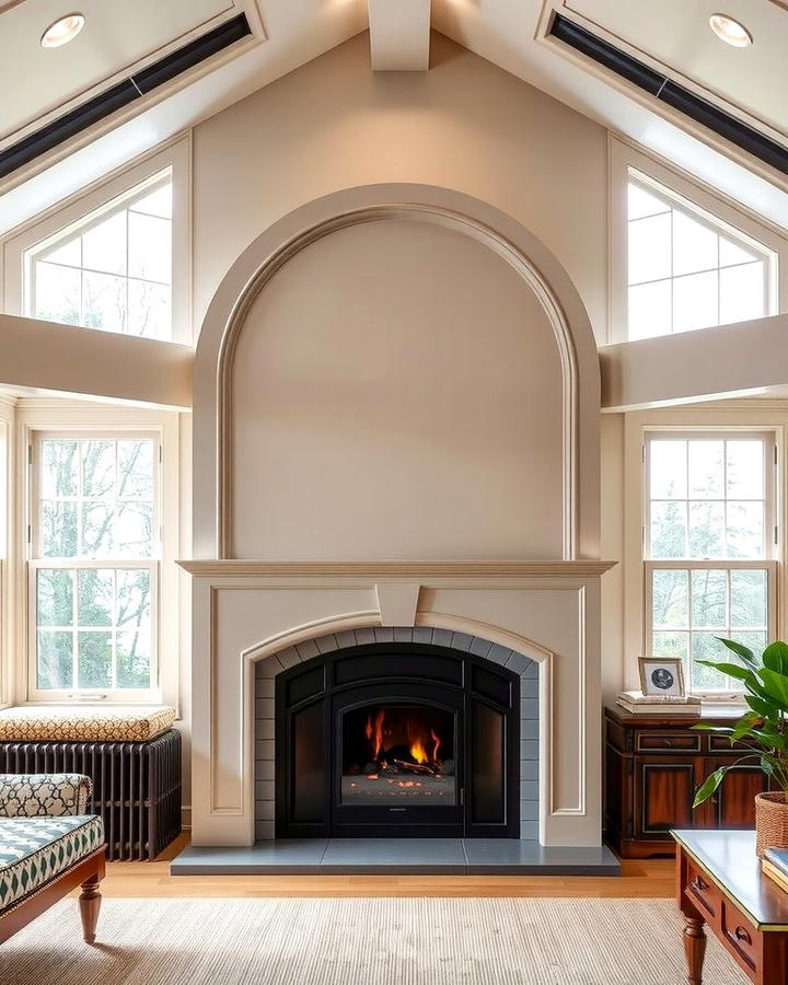 Fireplace with Arched Design - 25 Sunroom With Fireplace Ideas