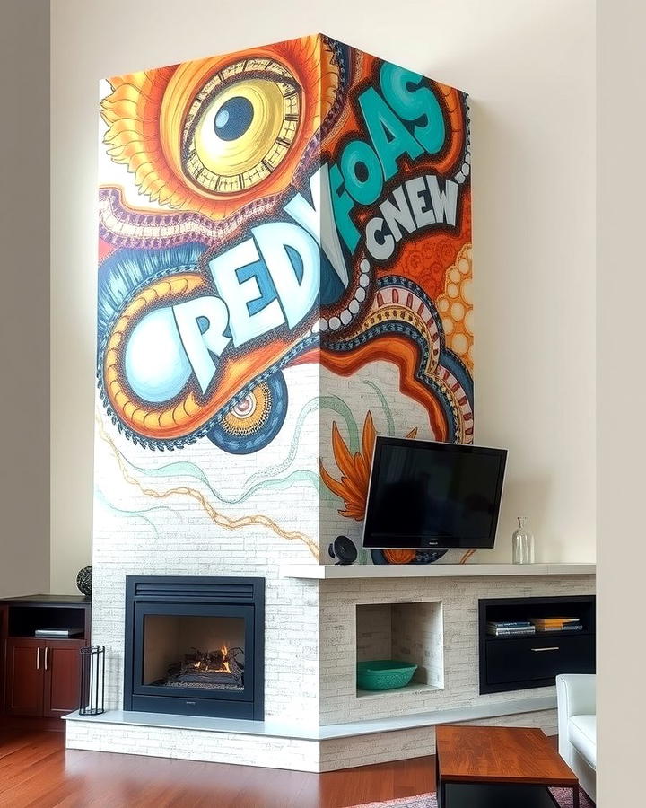 Fireplace with Artistic Mural - 25 Two-story Fireplace Ideas