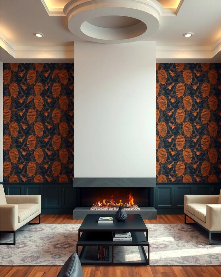 Fireplace with Bold Wallpaper Backdrop - 25 Off-center Fireplace Ideas