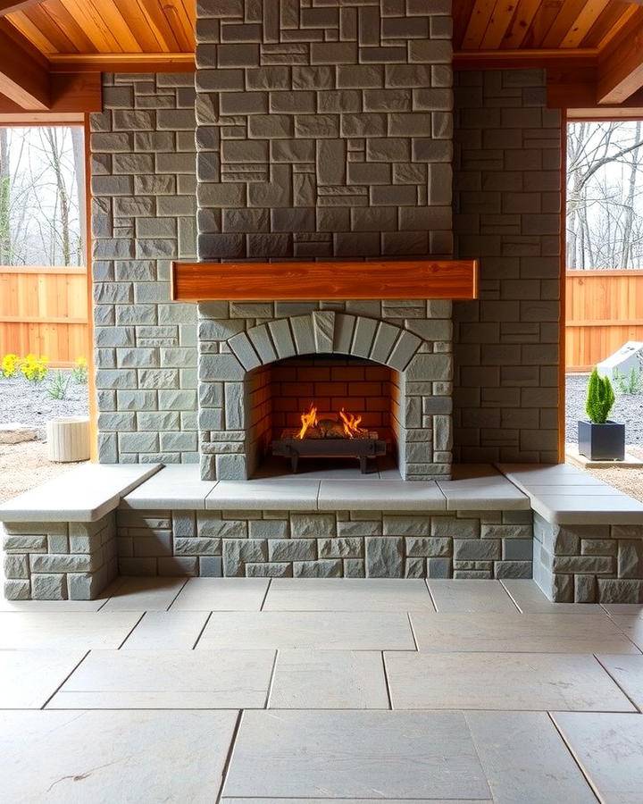 Fireplace with Built In Seating - 25 Outdoor Fireplace Ideas