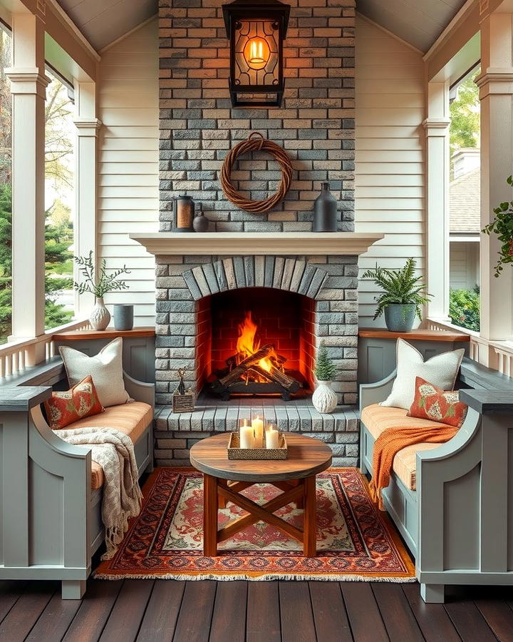 Fireplace with Built In Seating - 25 Porch Fireplace Ideas