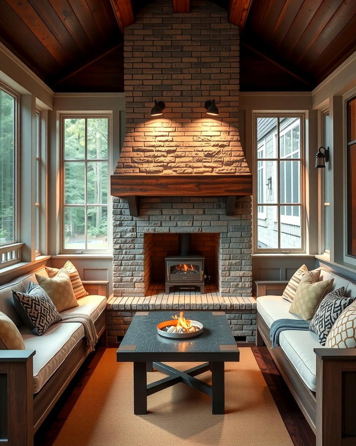 Fireplace with Built In Seating - 25 Screened-in Porch With Fireplace Ideas