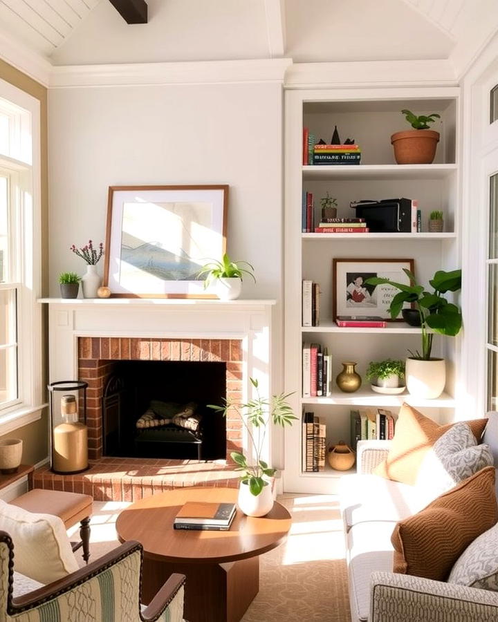 Fireplace with Built In Shelving - 25 Sunroom With Fireplace Ideas