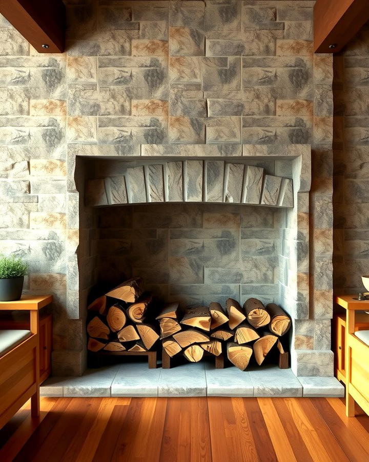 Fireplace with Built In Wood Storage - 25 Rustic Fireplaces