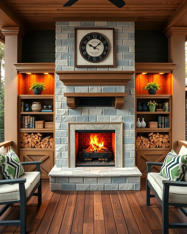 Fireplace with Built In Wood Storage - 25 Porch Fireplace Ideas