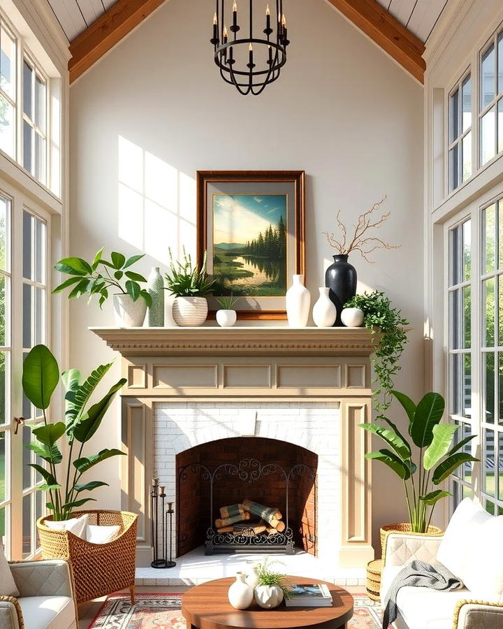 Fireplace with Mantel Display - 25 Sunroom With Fireplace Ideas