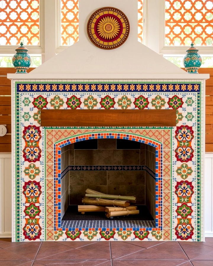 Fireplace with Mosaic Tiles - 25 Outdoor Fireplace Ideas