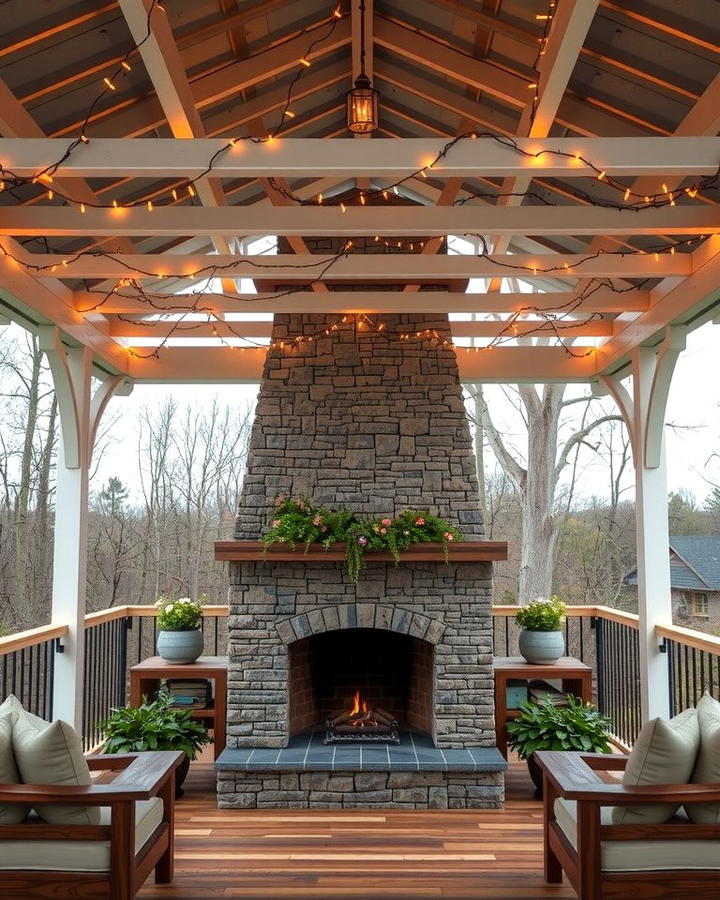 Fireplace with Overhead Pergola - 25 Porch Fireplace Ideas