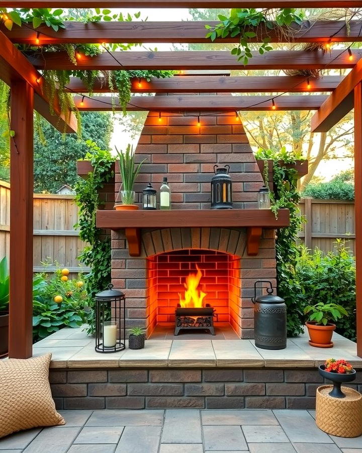 Fireplace with Pergola - 25 Outdoor Fireplace Ideas