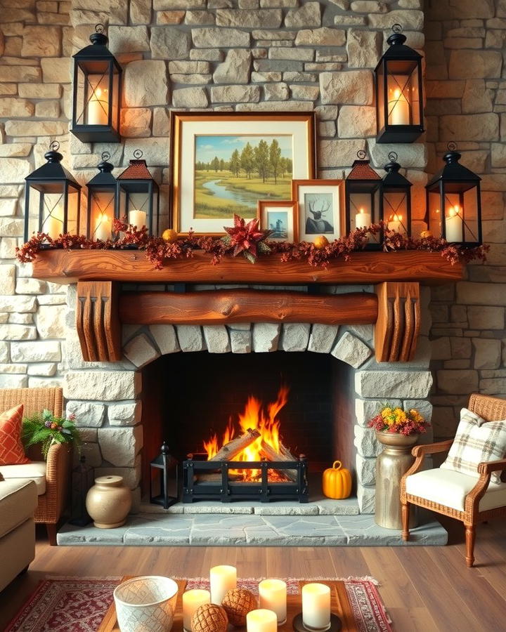 Fireplace with Rustic Beam Mantel - 25 Rustic Fireplaces