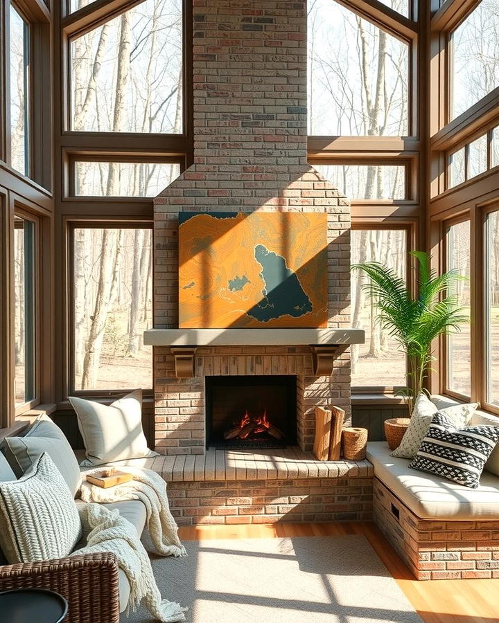 Fireplace with Seating Nook - 25 Sunroom With Fireplace Ideas