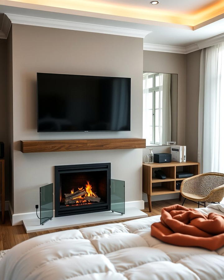 Fireplace with TV Integration - 30 Bedroom Fireplace Ideas