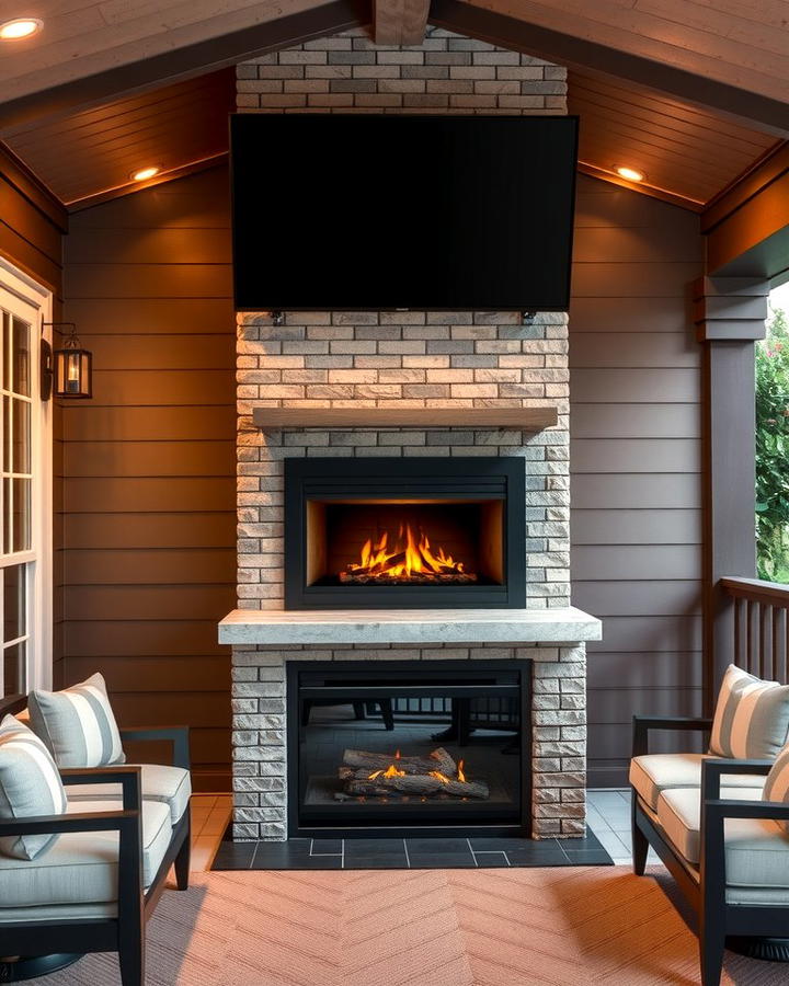 Fireplace with TV Mount Above - 25 Porch Fireplace Ideas