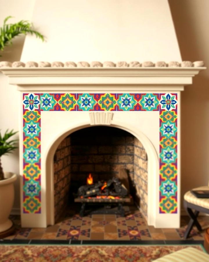 Fireplace with Tile Framed Hearth - 25 Spanish Style Fireplace Ideas