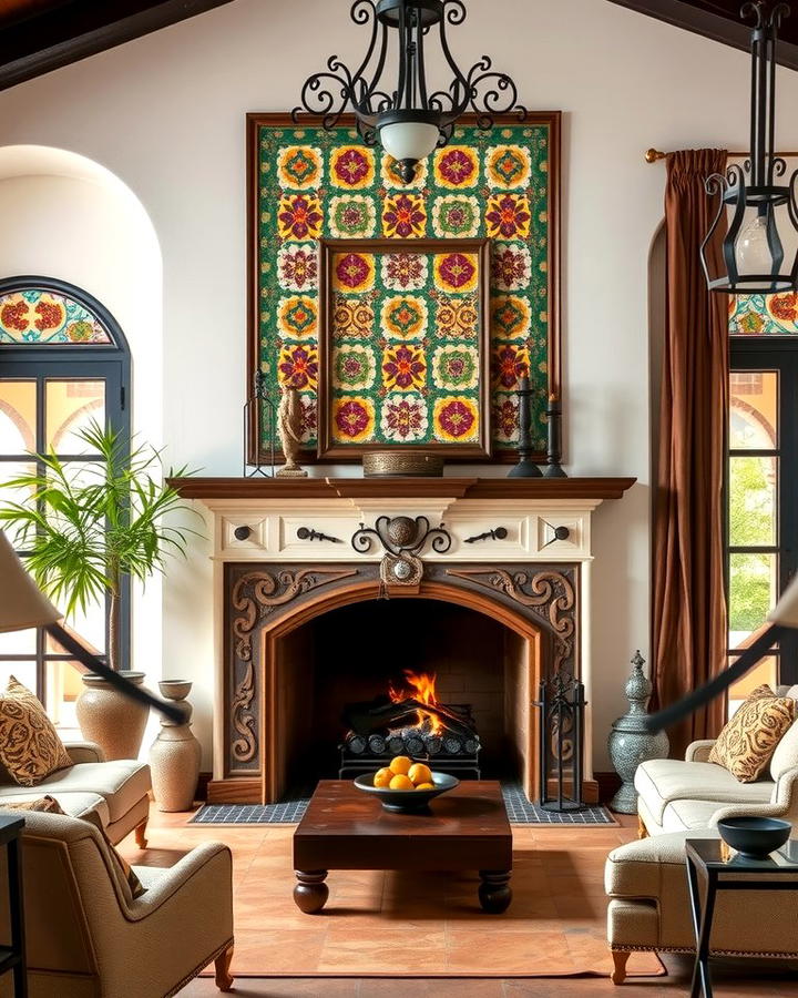 Fireplace with Tile Surround - 25 Spanish Style Living Room Ideas