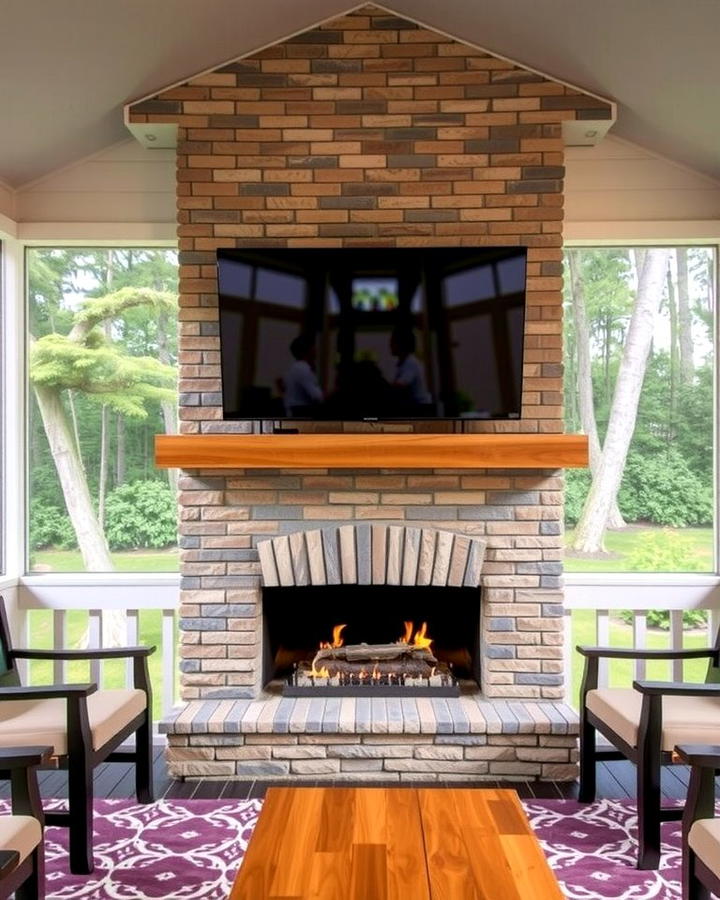 Fireplace with a TV Above - 25 Screened-in Porch With Fireplace Ideas