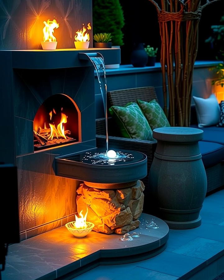 Fireplace with a Water Feature Integration - 25 Outdoor Corner Fireplace Ideas