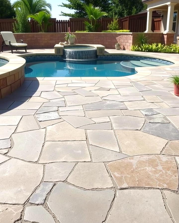 Flagstone Finish - 25 Stamped Concrete Pool Deck Ideas