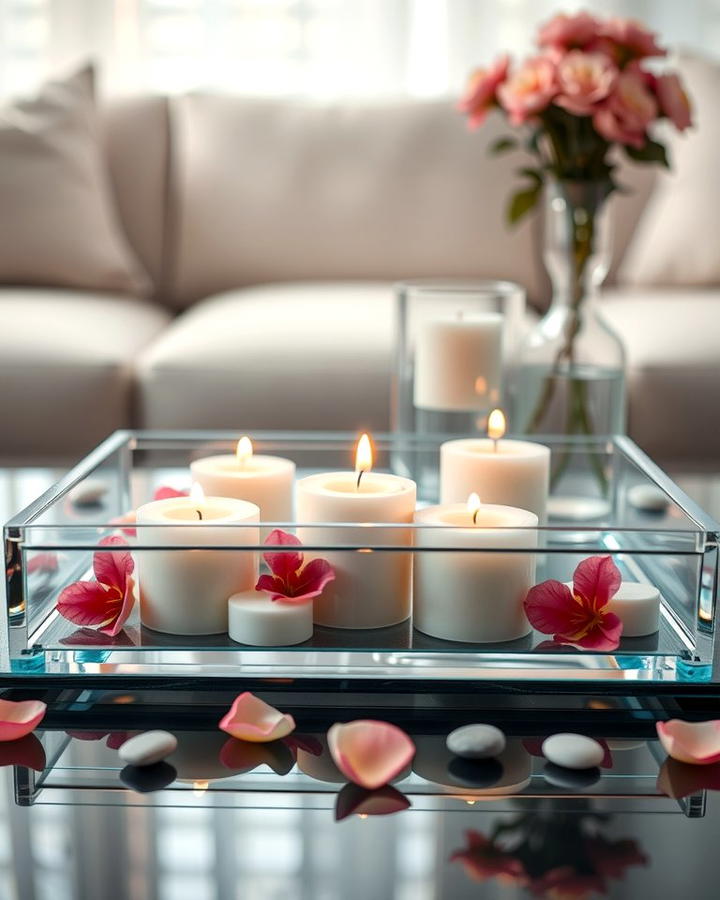 Floating Candles and Trays - 25 Sofa Table Decor Ideas