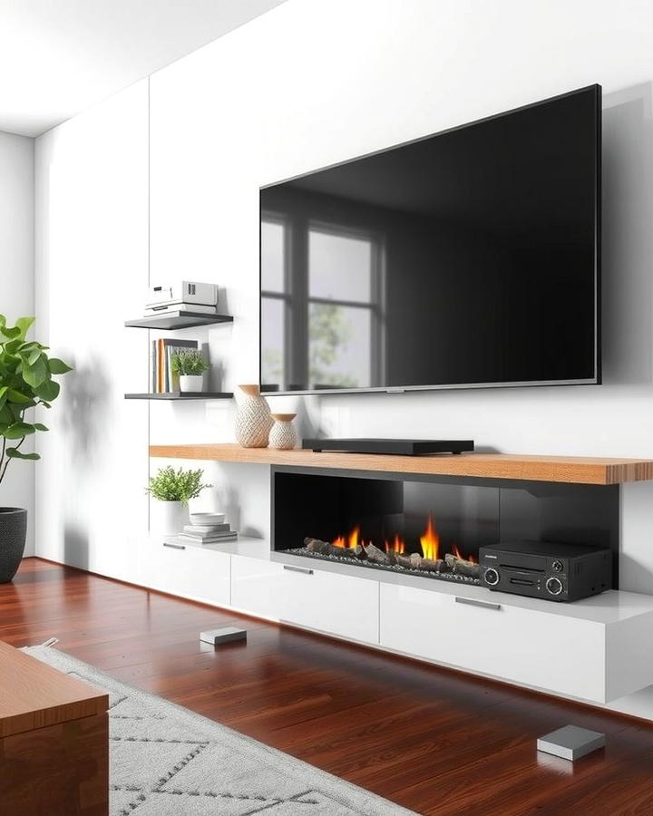 Floating Media Console - 30 Fireplace Built-in Ideas