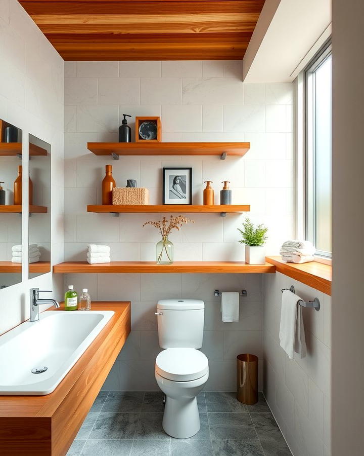 Floating Shelves - 25 Pool Bathroom Ideas