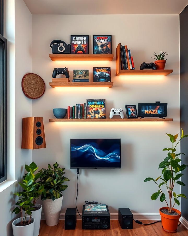 Floating Shelves - 25 Small Game Room Ideas