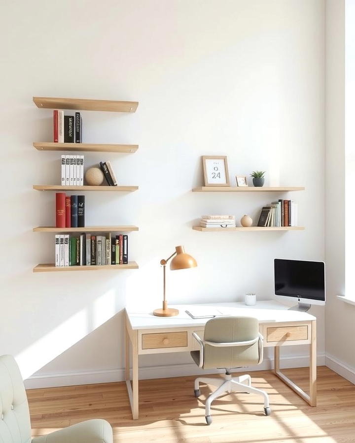 Floating Shelves for Minimalist Appeal - 25 Office Shelving Ideas