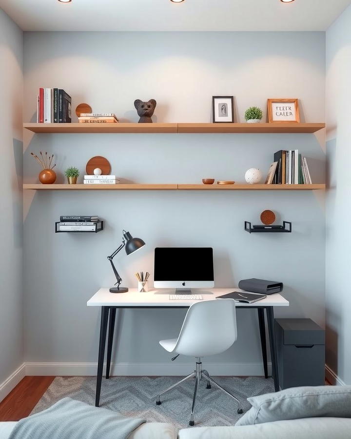 Floating Shelves for Organization - 25 Office Guest Room Ideas