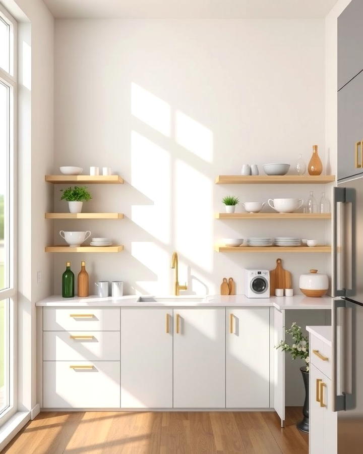 Floating Shelves in a Niche - 25 Open Shelving Kitchen Ideas