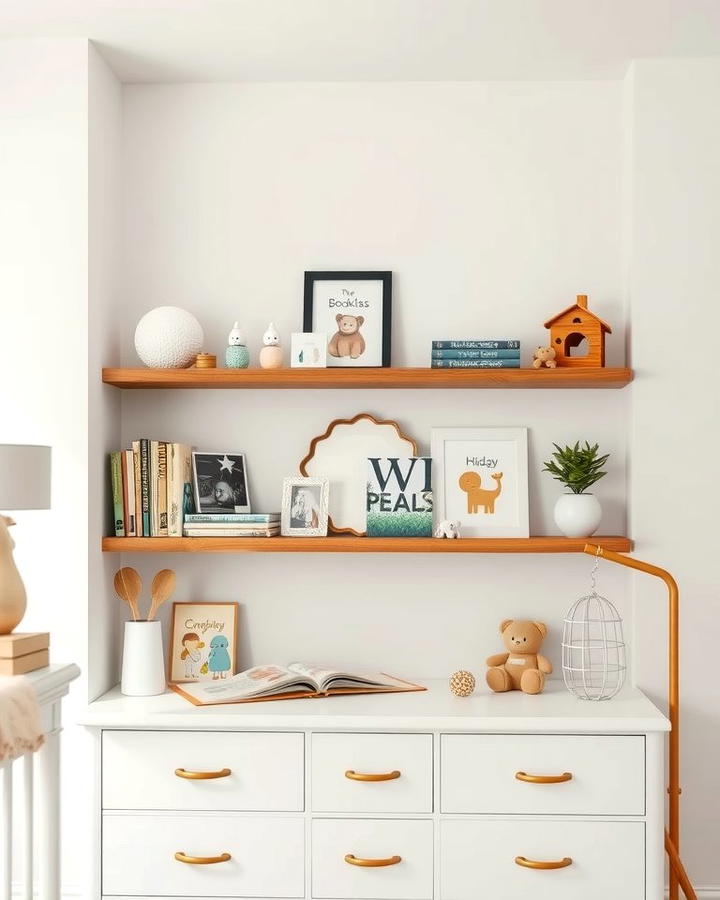 Floating Shelves with Decor - 25 Nursery Wall Decor Ideas