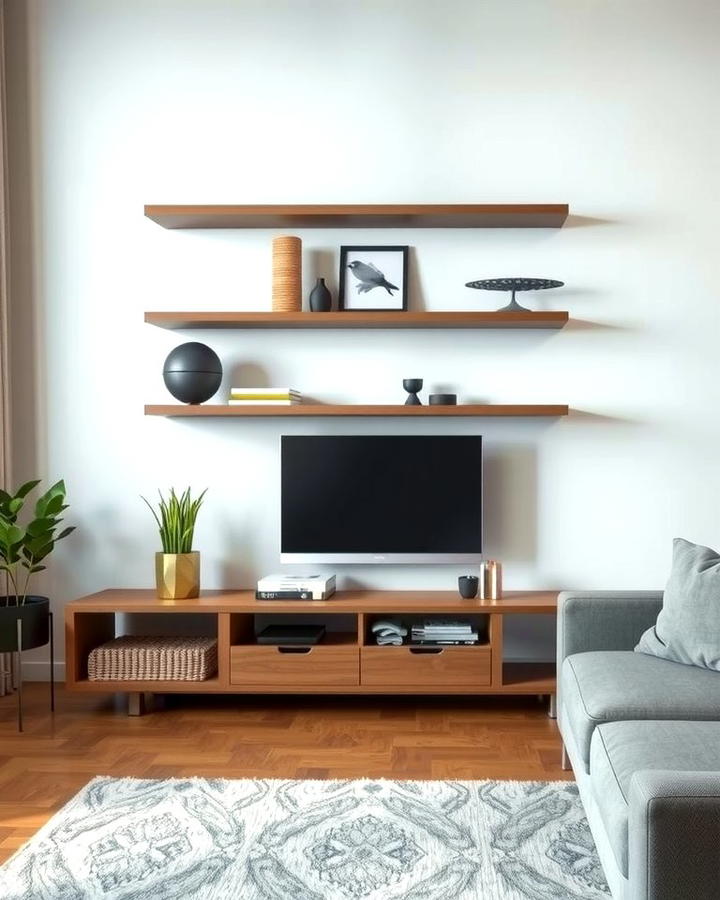 Floating Shelves with Hidden Storage - 30 Living Room Shelf Ideas