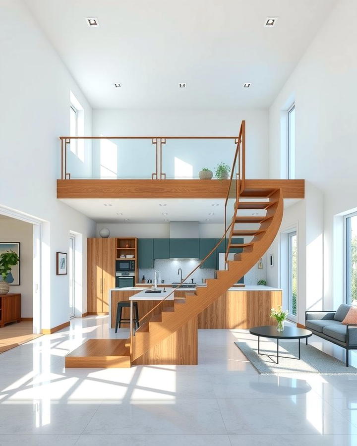 Floating Staircase Integration - 30 Split Level Kitchen Design Ideas