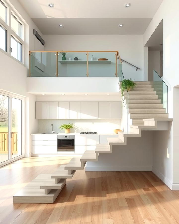 Floating Stairs Between Levels - 30 Split Level Kitchen Design Ideas